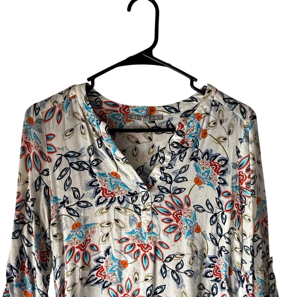 Danielrainn Size‎ Small Floral Rayon Roll Tab Sleeve Blouse Summer